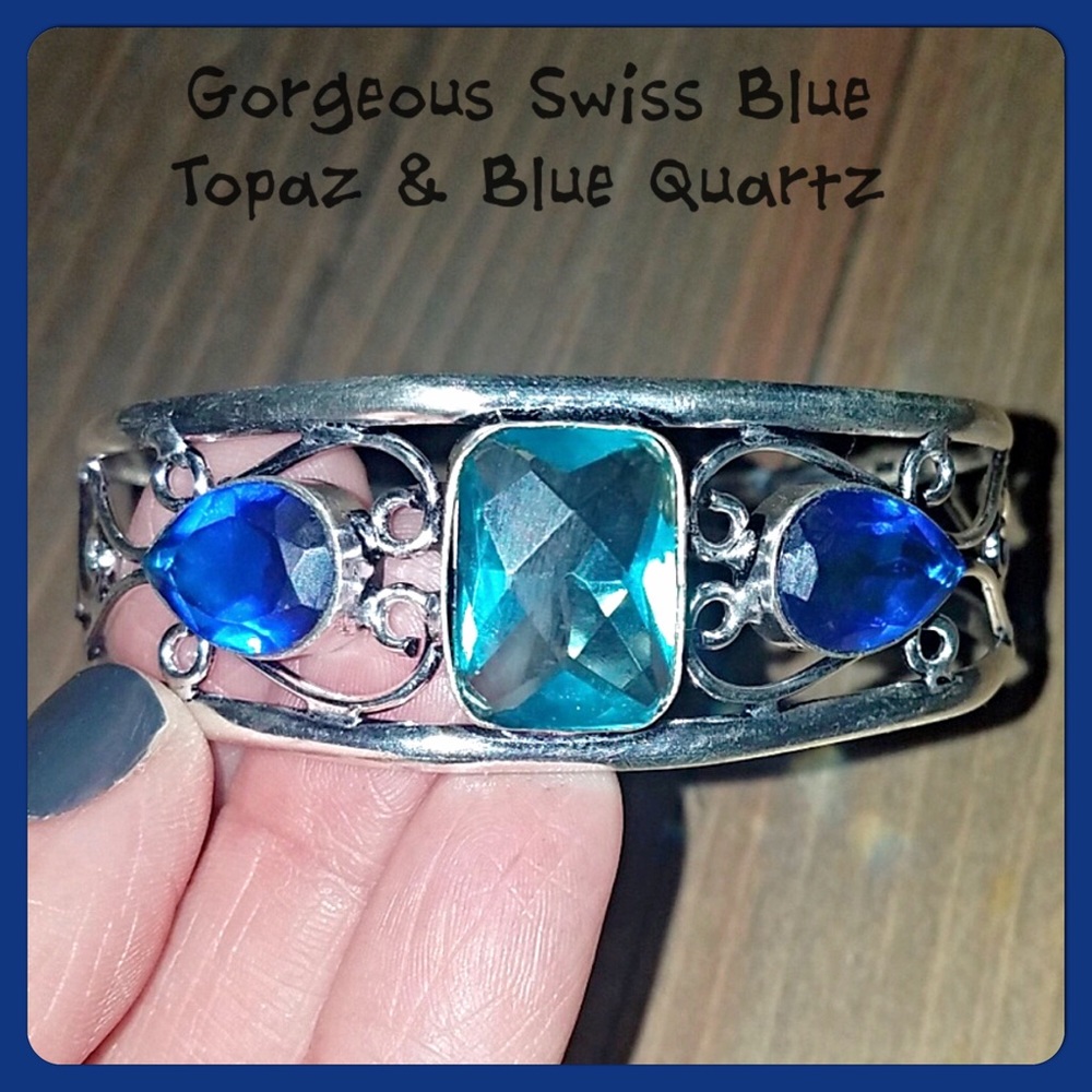 💙Swiss Blue Topaz & Blue Quartz Bracelet💙 - Picture 2 of 7